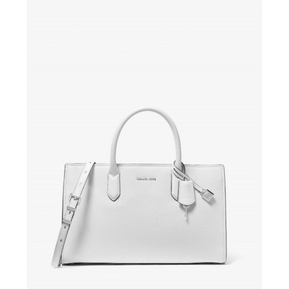 MICHAEL KORS Scarlett East West pebbled leather satchel crossbody bag -White